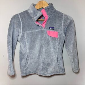 Patagonia SM 7/8 Kids Gray and Pink Fleece Pullover